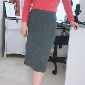 Women winter knit midi slit pencil office straight bodycon skirt